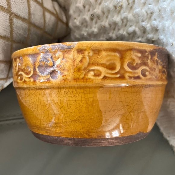 VINTAGE Rustic GLAZED Crackle CERAMIC Amber BOWL - Picture 5 of 15